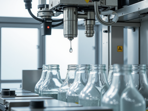 Close-up of a machine filling bottles, representing OEM production process